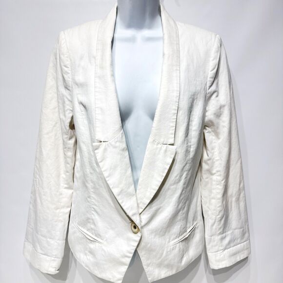 Cartonnier Anthropologie Linen Blend Blazer Jacket Women’s 10 Medium Boho White - Picture 1 of 12